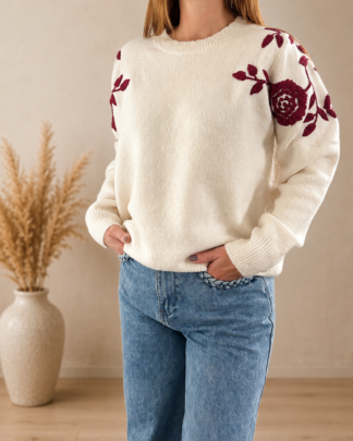 pull Gaia femme fleurs brodé