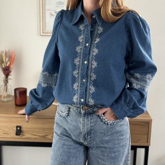 chemise femme bohème Apolline denim broderies