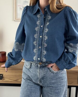 chemise femme bohème Apolline denim broderies