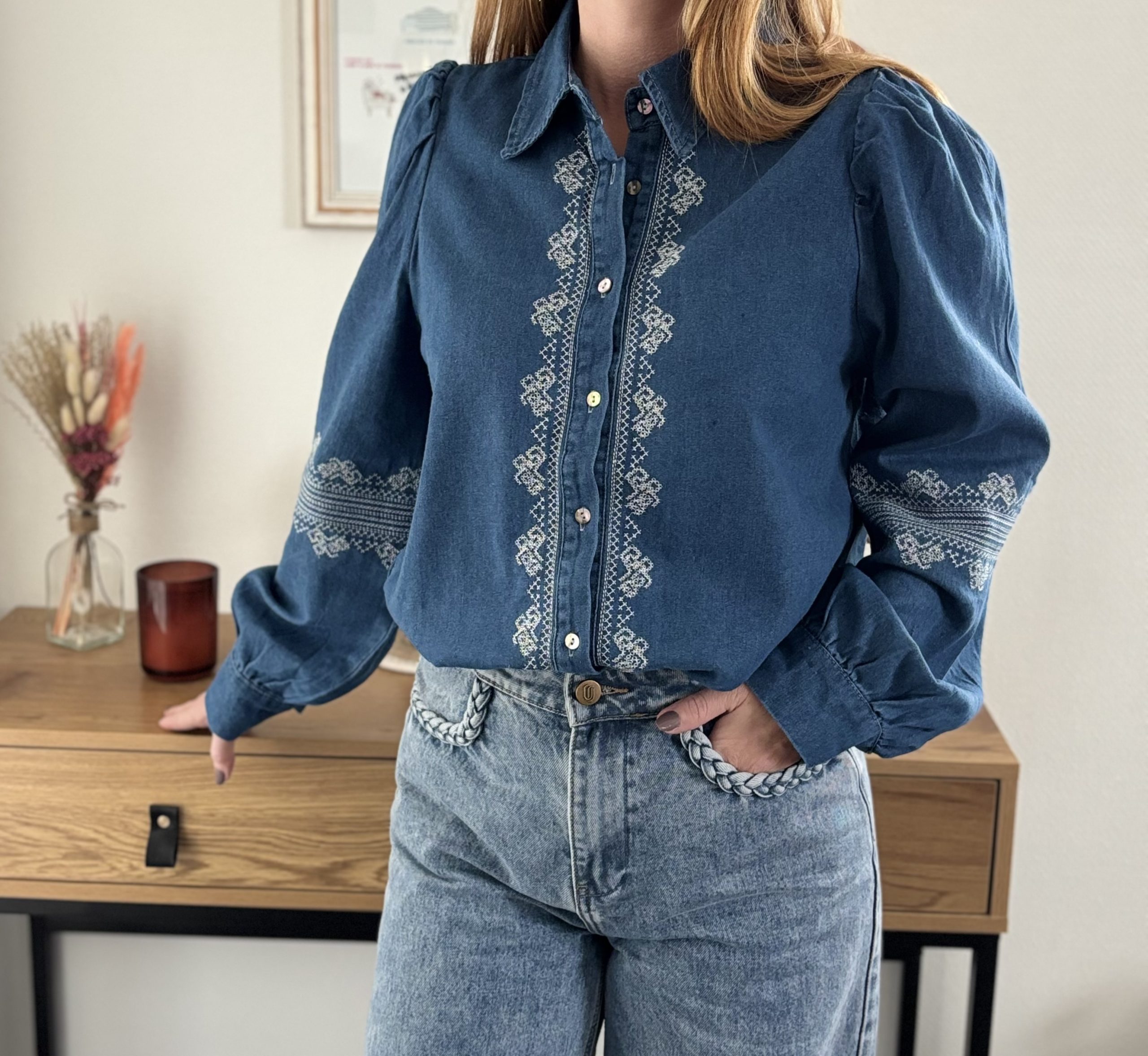 chemise femme bohème Apolline denim broderies