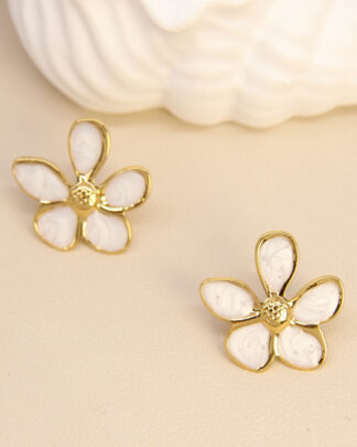 Boucles d’oreilles Camélia doré ivoire – Wild Bloom