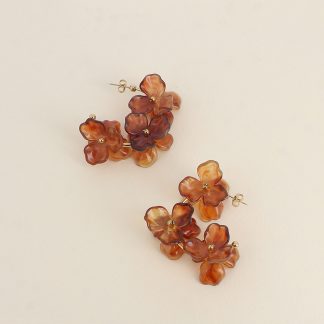 boucles d’oreilles florales brun ambré pétales translucides