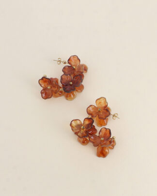 boucles d’oreilles florales brun ambré pétales translucides