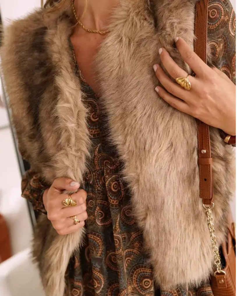 gilet Sahara femme bohème fausse fourrure