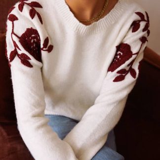 pull femme fleurs brodé Gaia