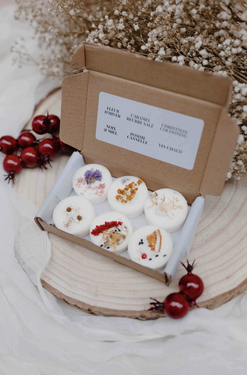 Coffret de fondants parfumés Winter Box avec 6 palets en cire de soja, ambiance hivernale cocooning