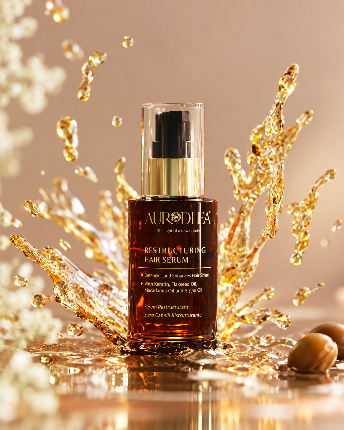 Sérum capillaire Aurodhea à l’huile d’Argan — brillance, anti-frisottis et nutrition sans rinçage