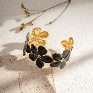 Bracelet floral doré en acier inoxydable avec fleurs émaillées, bijou femme bohème chic Wild Bloom