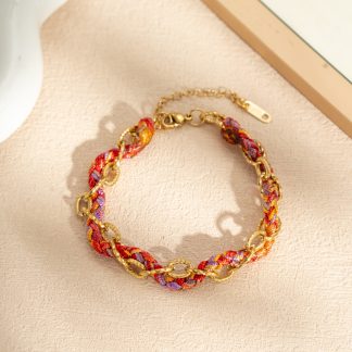 Bracelet tressé coloré bohème chic avec breloques en acier inoxydable doré – Wild Bloom