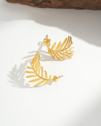Boucles d’oreilles feuille dorées en acier inoxydable style bohème