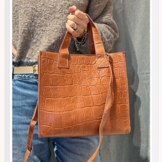 Sac à main femme en cuir effet croco marron avec bandoulière, style bohème chic Wild Bloom