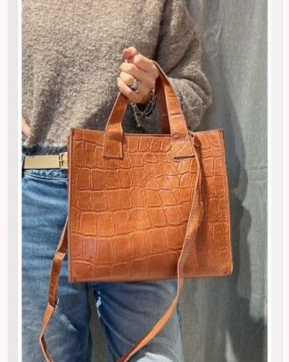 Sac à main femme en cuir effet croco marron avec bandoulière, style bohème chic Wild Bloom