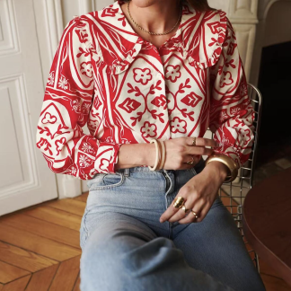 Blouse imprimée femme Adèle rouge et écru – Wild Bloom