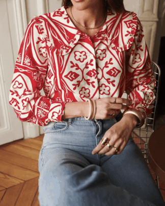 Blouse imprimée femme Adèle rouge et écru – Wild Bloom