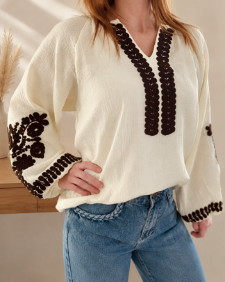 Blouse bohème chic Anouk femme coton brodé