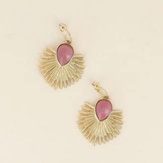 boucles d’oreilles bohème chic dorées Cléo pierre naturelle rose effet soleil