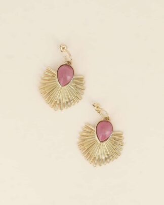 boucles d’oreilles bohème chic dorées Cléo pierre naturelle rose effet soleil