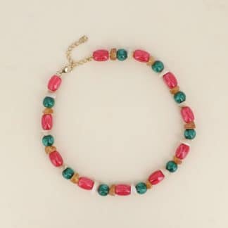 collier perles femme coloré Luma bohème chic fuchsia vert
