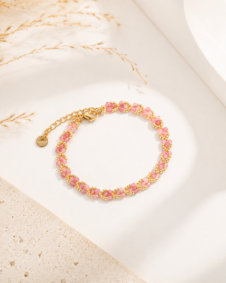 Bracelet Ophélia rose poudré et doré style bohème chic