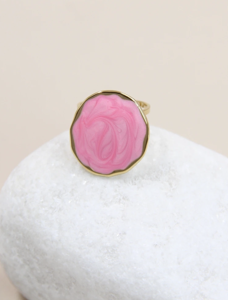 Bague Rosélie rose pastel marbrée style bohème chic