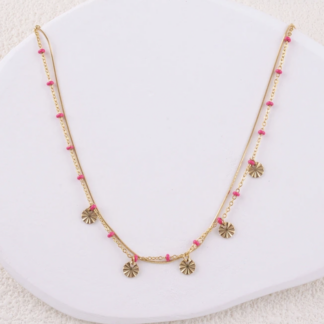 Chaîne de cheville Louna bohème chic dorée rose fuchsia