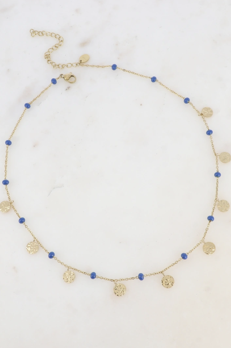 Collier Théa bleu et doré bohème chic méditerranéen
