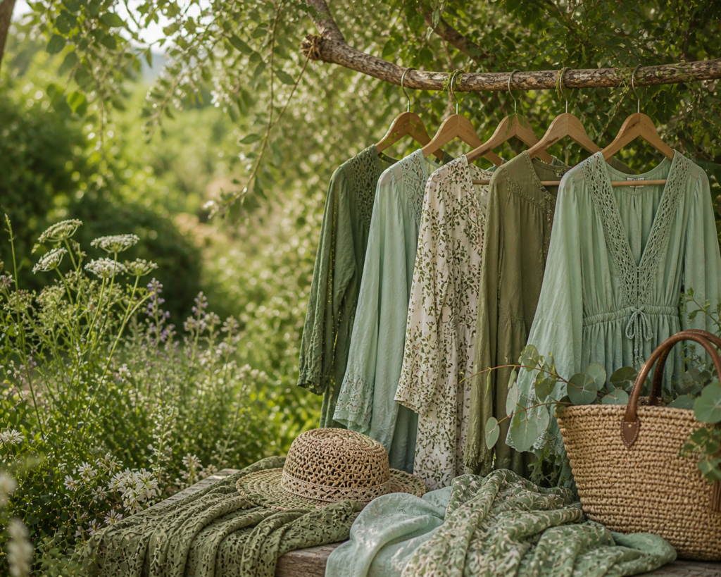 Ambiance naturelle aux nuances vertes - couleurs tendance été 2026 bohème chic