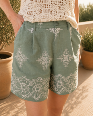 Short Maureen vert brodé bohème chic femme