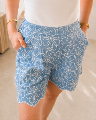 Short Alessio brodé bleu femme bohème chic capsule Horizon Wild Bloom