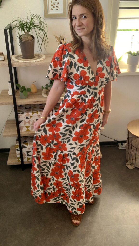 Robe longue Ava bohème chic imprimé terracotta et écru femme