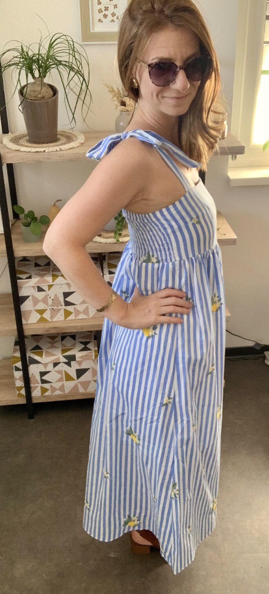 Robe midi Néréa bleue fleurie bohème chic femme