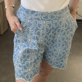 Short brodé bleu femme bohème chic capsule Horizon Wild Bloom