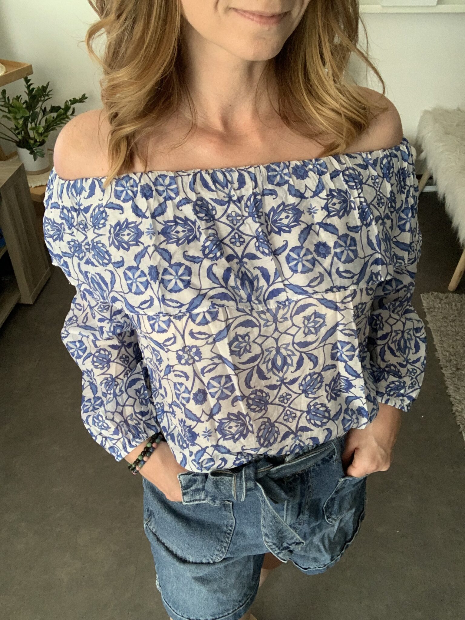 Blouse Alzira bleue bohème chic imprimé méditerranéen femme