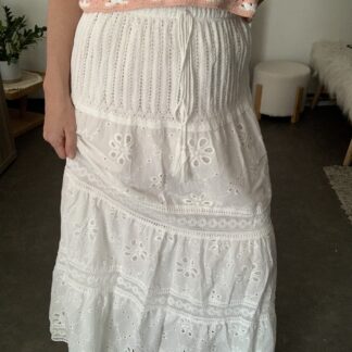 Jupe Héloïse longue bohème chic femme blanche brodée