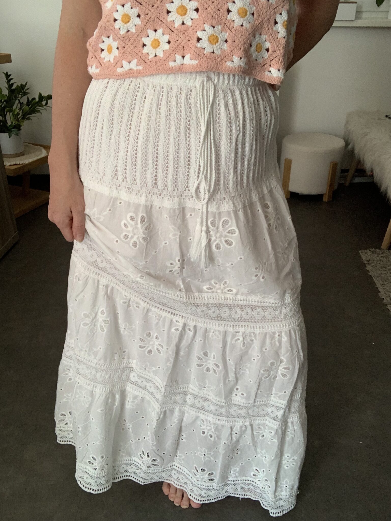 Jupe Héloïse longue bohème chic femme blanche brodée
