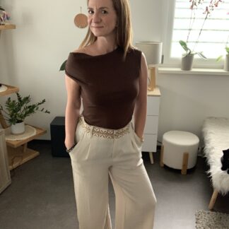 Pantalon Gabriel beige naturel à ceinture brodée style bohème chic Wild Bloom