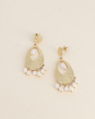 Boucles d'oreilles Hélia dorées bohème chic avec perles nacrées