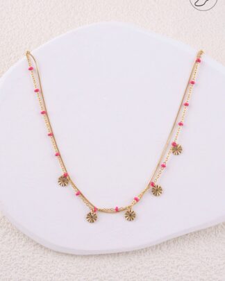Chaîne de cheville Louna bohème chic dorée rose fuchsia