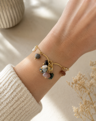 Bracelet Astrid en acier inoxydable doré et pierres naturelles multicolores esprit bohème chic