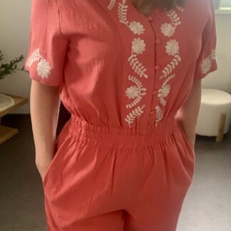 Combishort Joséphine terracotta brodée en coton style bohème chic Wild Bloom