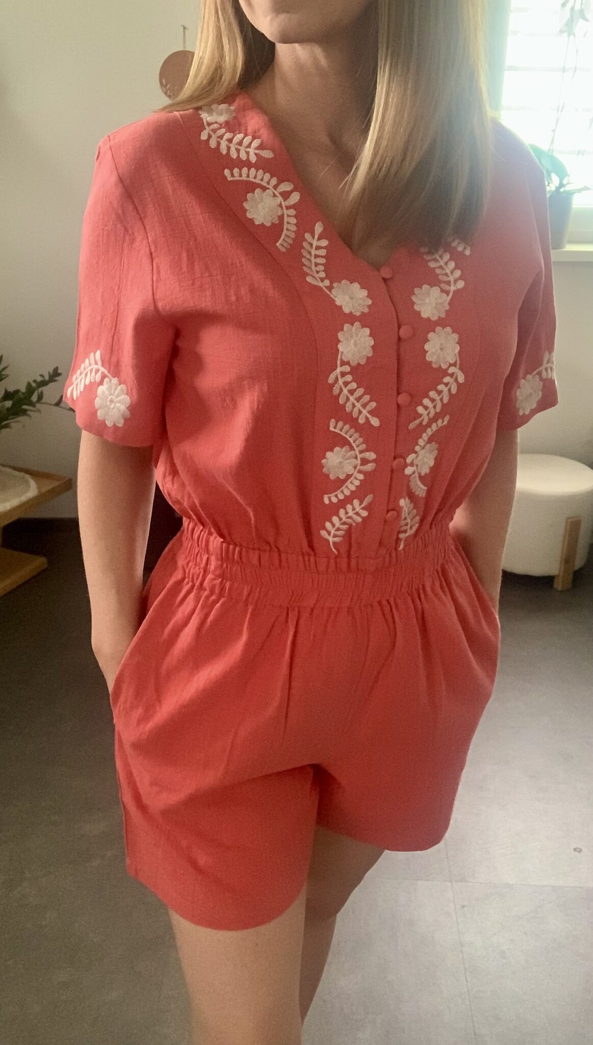 Combishort Joséphine terracotta brodée en coton style bohème chic Wild Bloom