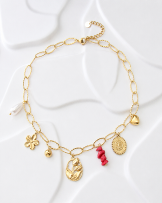 Collier Lola à charms dorés et colorés en acier inoxydable pour femme