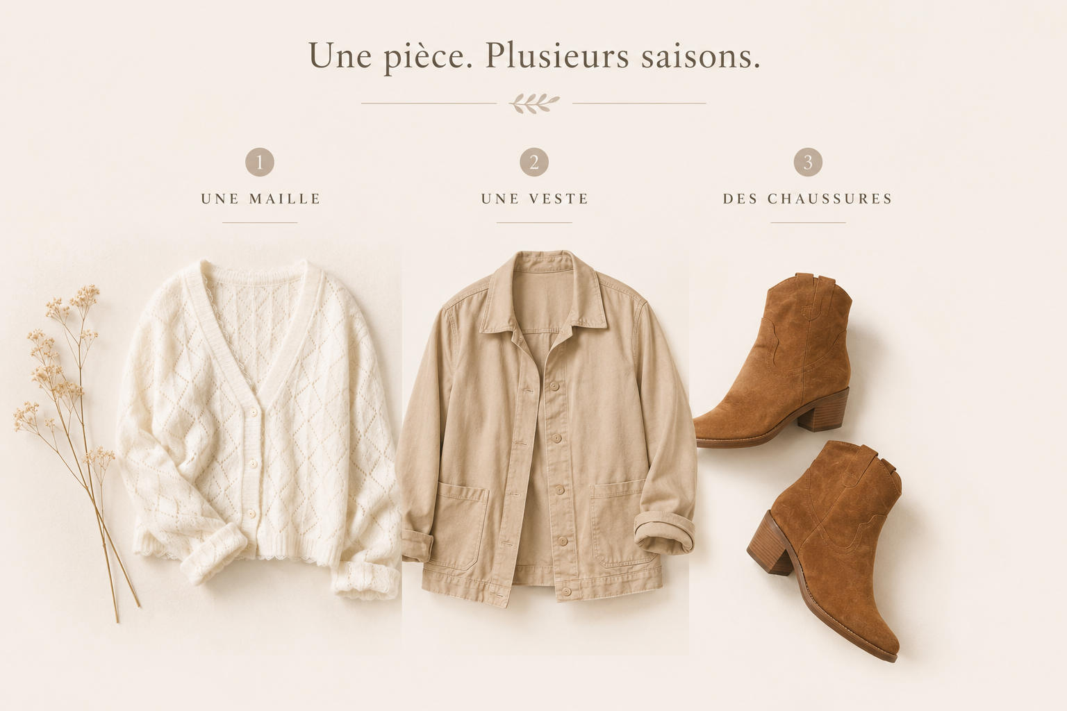 Maille, veste et bottines pour adapter une tenue et la porter au fil des saisons.