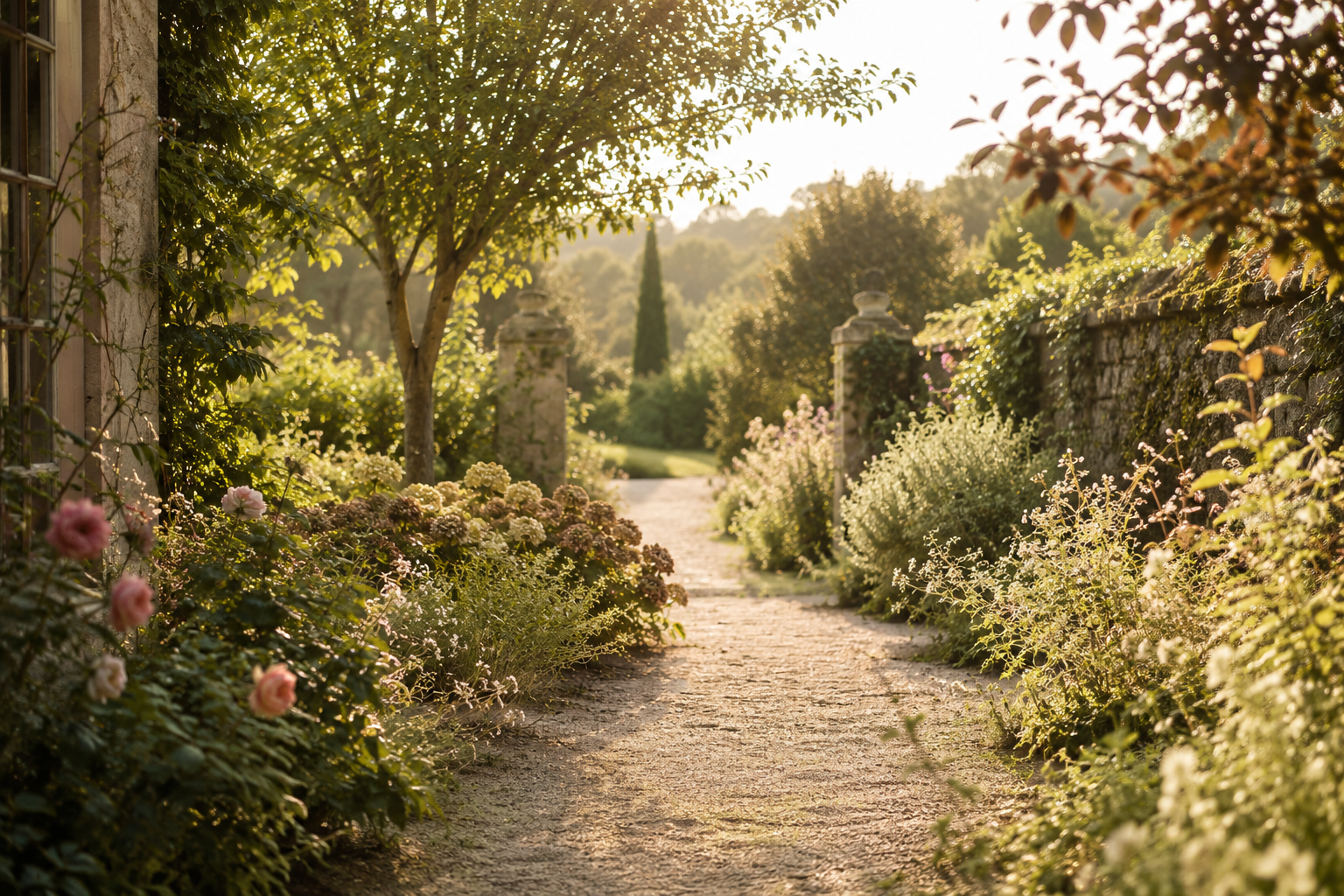 Allée fleurie du Jardin des Muses symbolisant un vestiaire Wild Bloom qui évolue au fil des saisons.