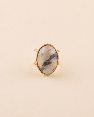 Bague Mara dorée ajustable avec pierre naturelle ovale