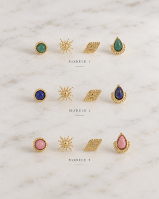 Boucles d'oreilles puces June en acier inoxydable et pierres naturelles